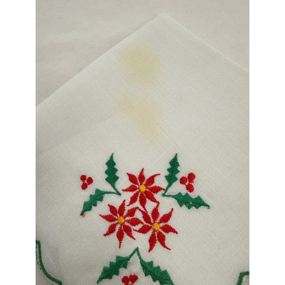 Tablecloth‎ Placemat Napkin Coaster Poinsettia Christmas Embroidered Scallop
